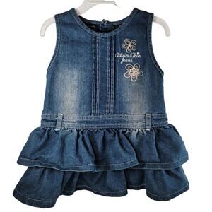 Toddler Dress 24 mo Denim Ruffle Trim Flower Embroidery Calvin Klein NO BELT